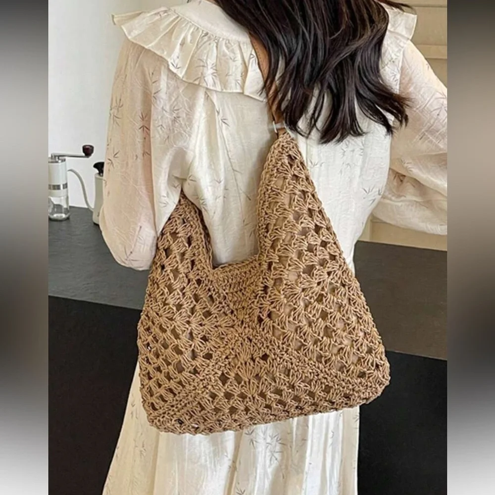 Elegant Tan Woven Tote Bag